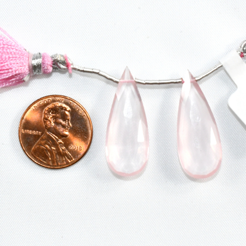 Rose Quartz Dops Almond Shape 28x11mm Drilled Beads Matching Pair