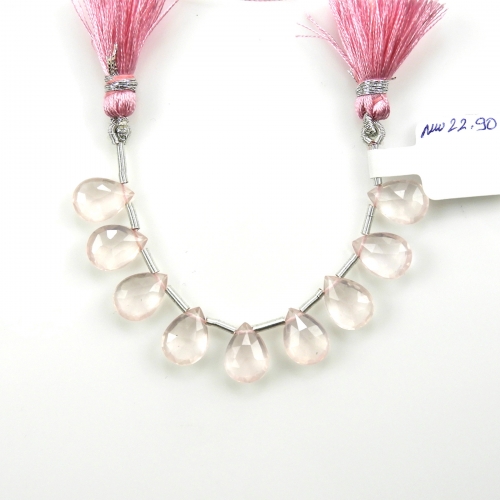Rose Quartz Drops Almond  Shape 11x8mm Drilled Beads 9 Pieces Line