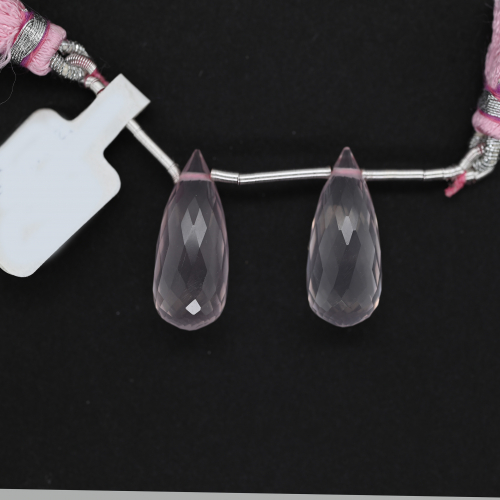 Rose Quartz Drops Briolette Shape  22x9mm Drilled Beads Matching Pair