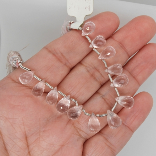 Rose Quartz Drops Briolette Shape 11x7mm To 9x5mm Drilled Beads 13 Pieces