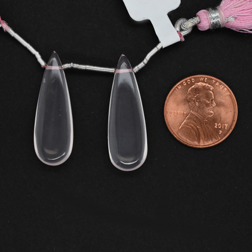 Rose Quartz Elongated Almond Shape 31x10mm Drilled Beads Matching Pair