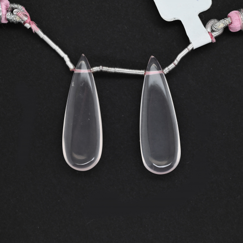 Rose Quartz Elongated Almond Shape 31x10mm Drilled Beads Matching Pair