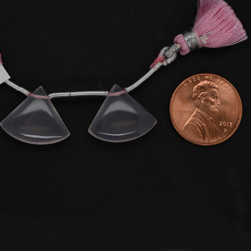 Rose Quartz Fan Shape 15x18mm Drilled Beads Matching Pair