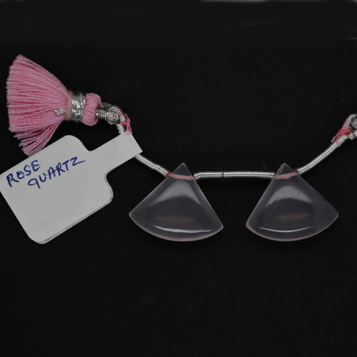 Rose Quartz Fan Shape 15x18mm Drilled Beads Matching pair