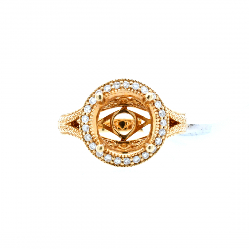 Round 10mm Ring Semi Mount In 14k Yellow Gold With Accent Diamonds