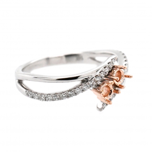 Round 3mm Ring Semi Mount in 14K Dual Tone (White/Rose Gold) With White Diamonds (RG3453)