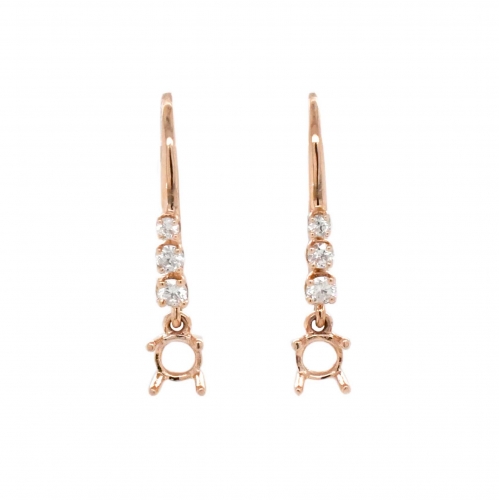 Round 4mm Earring Semi Mount in 14K Rose Gold With Diamond Accents (ER1081)