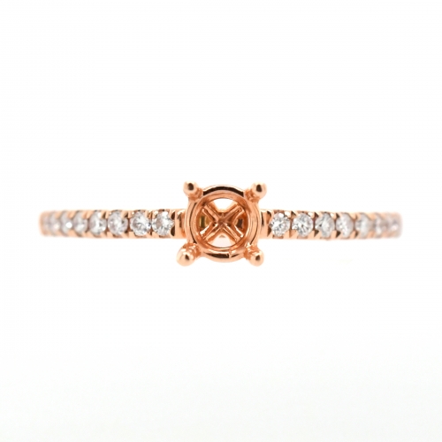 Round 4x4mm Ring Semi Mount in 14K Rose Gold with White Diamonds (RG1034)