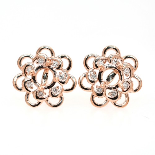 Round 5mm Earring Semi Mount in 14K Rose Gold With White Diamonds(ER1017)