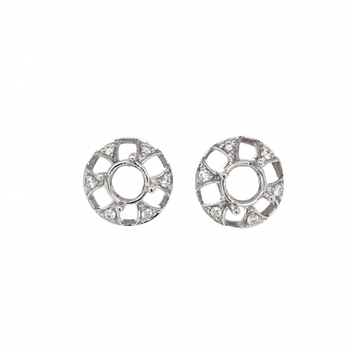 Round 5mm Earring Semi Mount in 14K White Gold With White Diamonds (ER1003)
