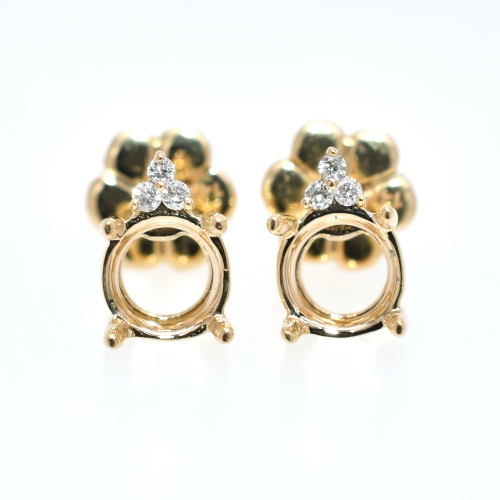 Round 5mm Earring Semi Mount in 14K Yellow Gold With White Diamonds