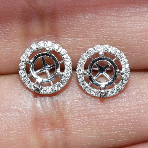 Round 5mm Halo Earring Semi Mount in 14K White Gold With White Diamonds