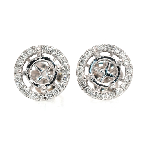 Round 5mm Halo Earring Semi Mount in 14K White Gold With White Diamonds