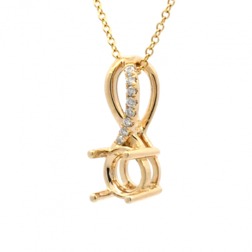 Round 5mm Pendant Semi Mount In 14K Yellow Gold With Diamond Accents (Chain Not Included)