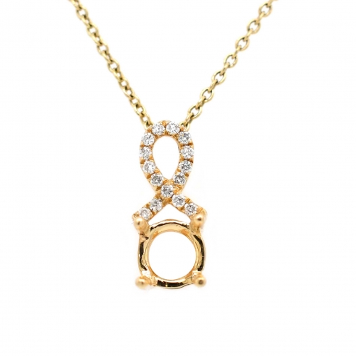 Round 5mm Pendant Semi Mount in 14K Yellow Gold With Diamond Accents (PD0467)