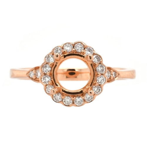 Round 6.5mm Halo Ring Semi Mount In 14K Rose Gold With White Diamonds