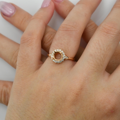 Round 6.5mm Halo Ring Semi Mount In 14k Rose Gold With White Diamonds