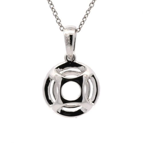 Round 6.5mm Pendant Semi Mount In 14K White Gold With White Diamonds(Chain Not Included)