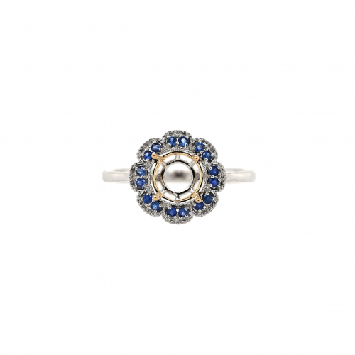 Round 6.5mm Ring Semi Mount In 14k Dual Tone (white/yellow) Gold With Blue Sapphire Accents (rg3861)