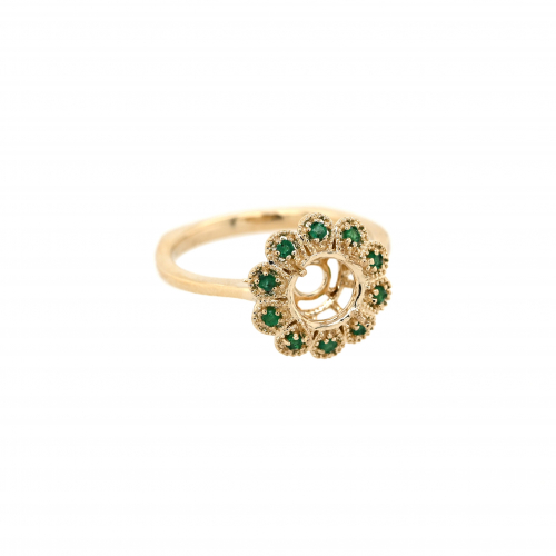 Round 6.5mm Ring Semi Mount in 14K Yellow Gold with Emerald Accents