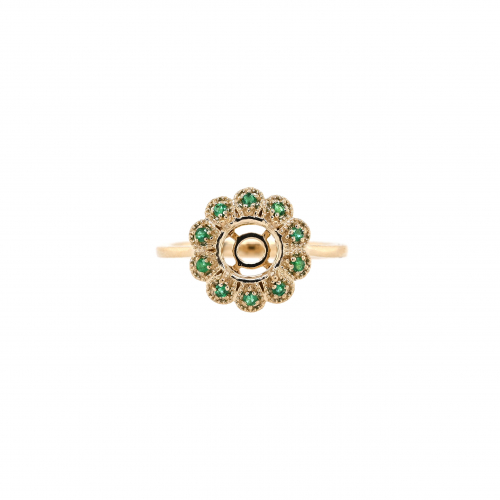 Round 6.5mm Ring Semi Mount in 14K Yellow Gold with Emerald Accents