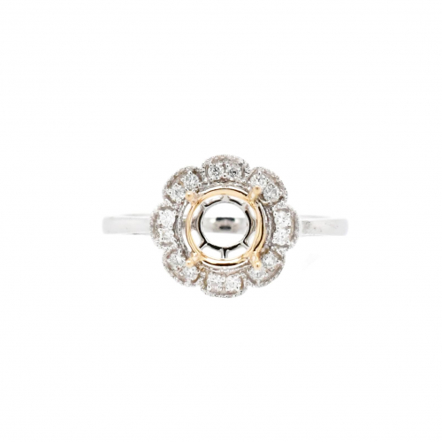Round 6.6mm Ring Semi Mount in 14K Dual Tone (White/Yellow Gold) with White Diamonds (RG3861)*