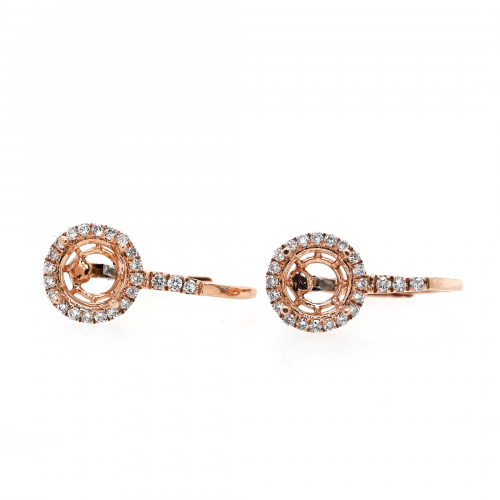 Round 6mm Earring Semi Mount In 14k Rose Gold With White Diamonds (er1789)