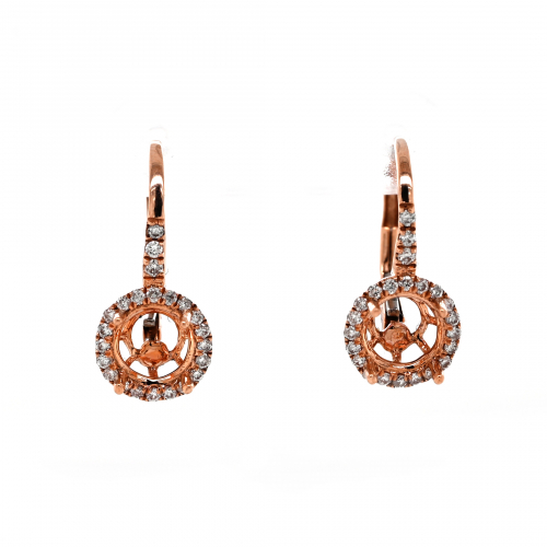 Round 6mm Earring Semi Mount in 14K Rose Gold With White Diamonds (ER1789)