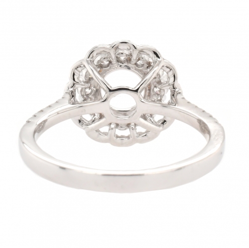 Round 6mm Flower Halo Ring Semi Mount In 14k White Gold With White Diamond
