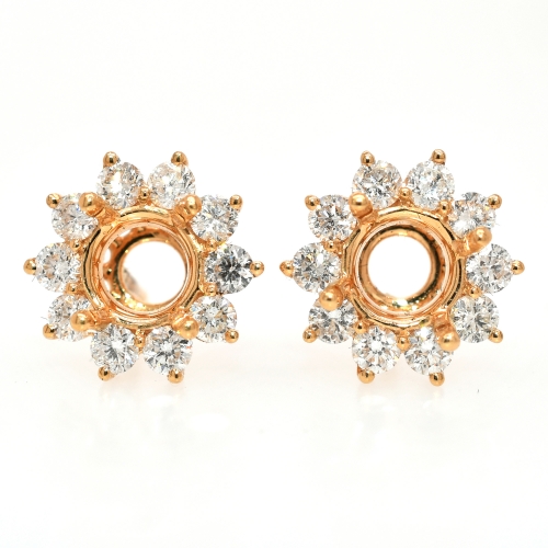 Round 6mm Halo Earring Semi Mount in 14K Yellow Gold With White Diamonds