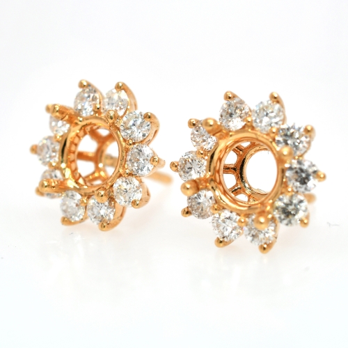 Round 6mm Halo Earring Semi Mount in 14K Yellow Gold With White Diamonds