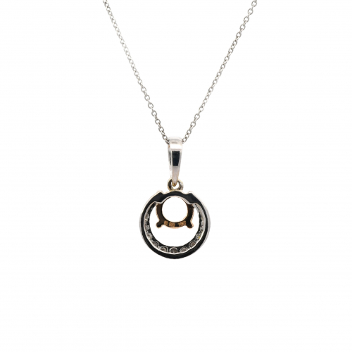 Round 6mm Halo Pendant Semi Mount In 14k Dual Tone (white/yellow Gold) With Diamond Accents (chain Not Included)