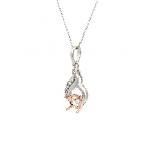 Round 6mm Pendant Semi Mount In 14K Dual Tone (White/Rose Gold) With Diamond Accents (Chain Not Included)
