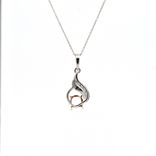 Round 6mm Pendant Semi Mount In 14k Dual Tone (white/rose Gold) With Diamond Accents (chain Not Included)