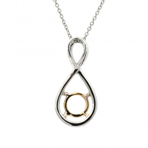 Round 6mm Pendant Semi Mount In 14K Dual Tone (White/Yellow Gold) With Diamond Accents (Chain Not Included) (PD0538)