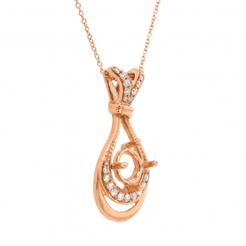 Round 6mm Pendant Semi Mount in 14K Rose Gold With White Diamonds (PSR021)