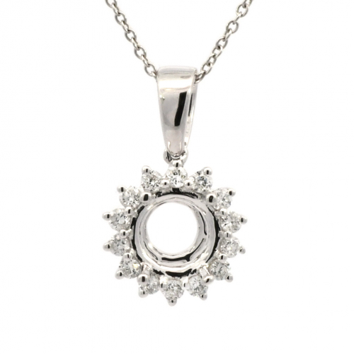Round 6mm Pendant Semi Mount In 14k White Gold With Diamond Accents (chain Not Included)