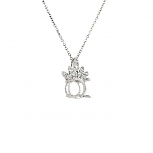 Round 6mm Pendant Semi Mount In 14k White Gold With Diamond Accents (pd2087) Part Of Matching Set (chain Not Included)