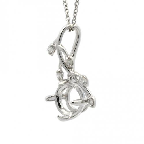 Round 6mm Pendant Semi Mount In 14k White Gold With White Diamonds(chain Not Included)