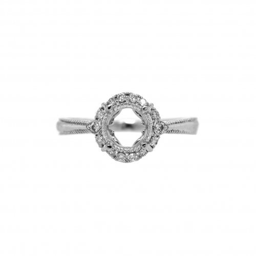 Round 6mm Ring Semi Mount in 14K White Gold with Accent Diamonds (RG1918)