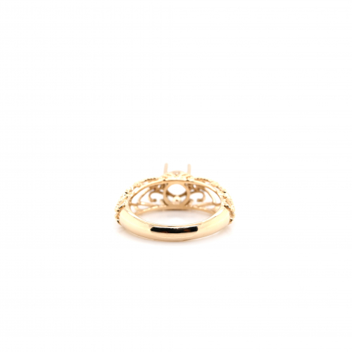 Round 6x6mm  Filigree  Ring Semi Mount In 14k Yellow Gold With White Diamond