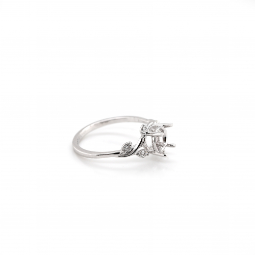 Round 6x6mm Ring Semi Mount In 14k White Gold With Diamond Accents
