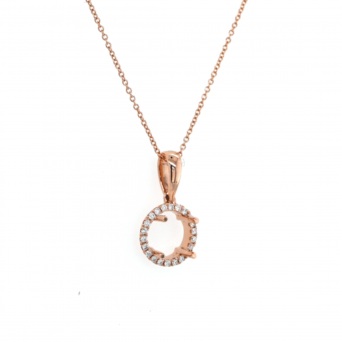 Round 7mm Pendant Semi Mount in 14K Rose Gold with Accent Diamonds (PD0539)