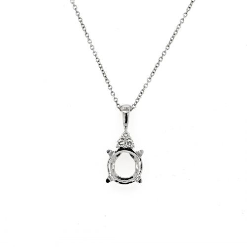 Round 7mm Pendant Semi Mount in 14K White Gold with Accent Diamonds (PD1501)