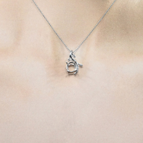 Round 7mm Pendant Semi Mount In 14k White Gold With Diamond Accents (chain Is Not Included)