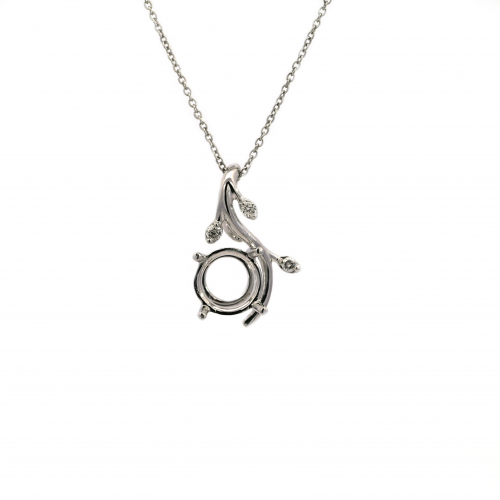 Round 7mm Pendant Semi Mount in 14K White Gold with Diamond Accents (Chain is not Included)