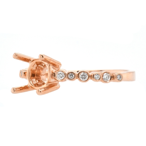 Round 7mm Ring Semi Mount In 14K Rose Gold With White Diamonds