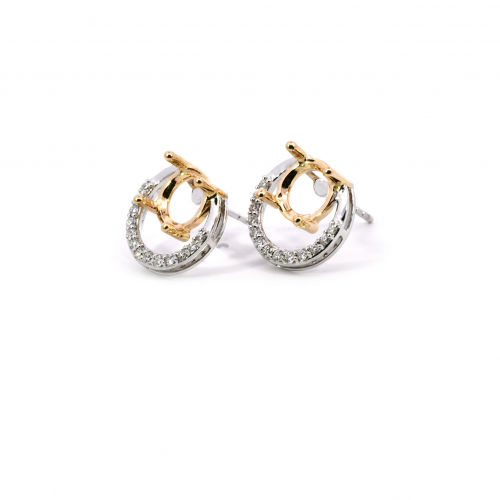 Round 8mm Earring Semi Mount in 14K Dual Tone(White/Yellow) Gold with Diamond Accents