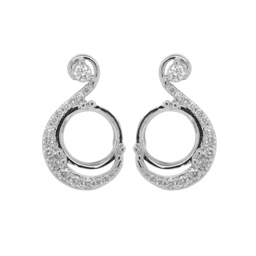 Round 8mm Earring Semi Mount in 14K White Gold with White Diamonds