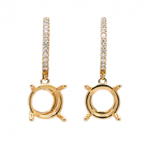 Round 8mm Earring Semi Mount in 14K Yellow Gold With White Diamonds (ER0950)